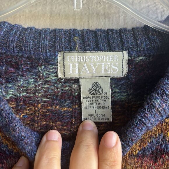 Vintage Christopher Hayes Shetland Wool Geometric Fair Isle Jumper Sweater L - Picture 6 of 7